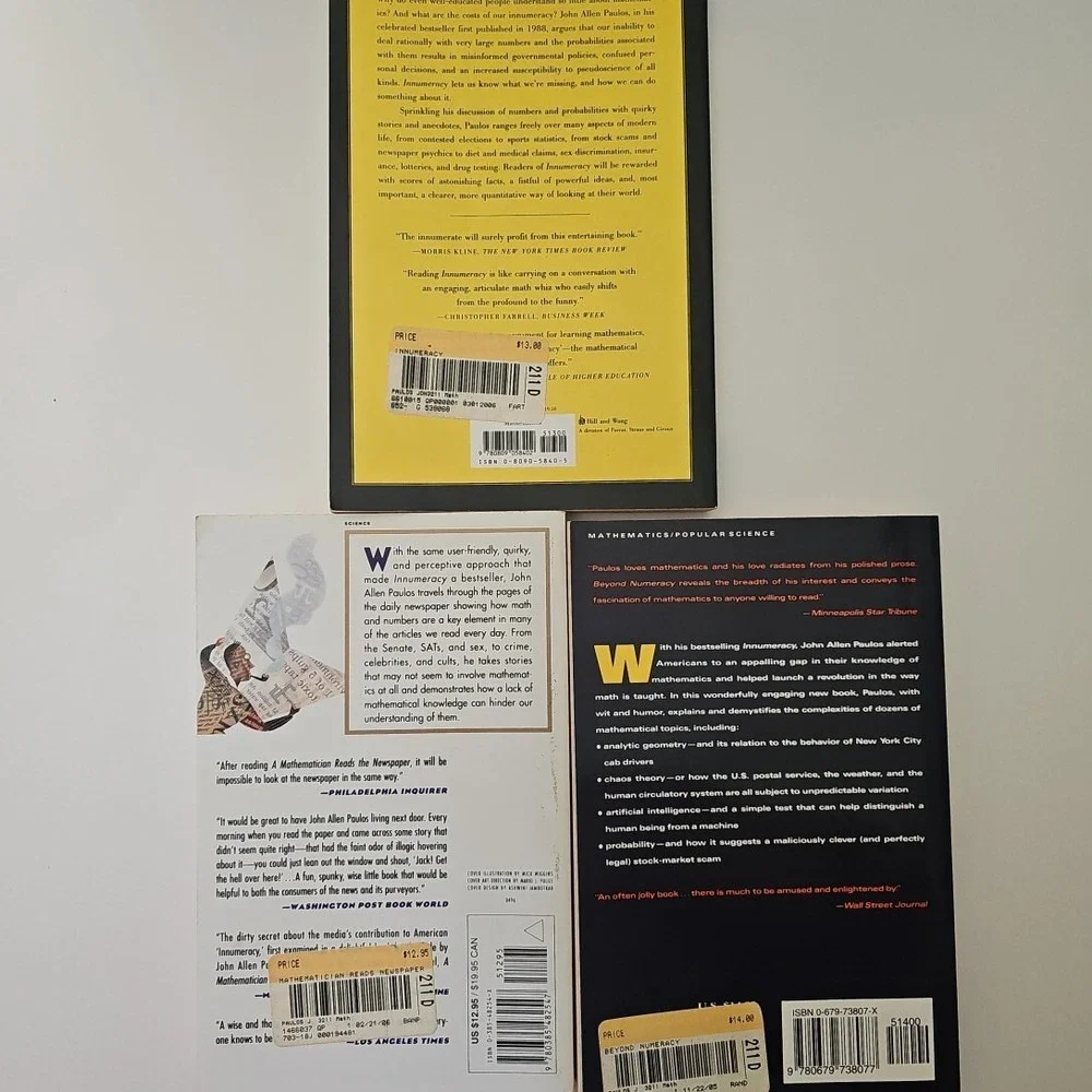 Lot of 3 Mathematics Books by John Allen Paulos - Science Nonfiction‎ Collection